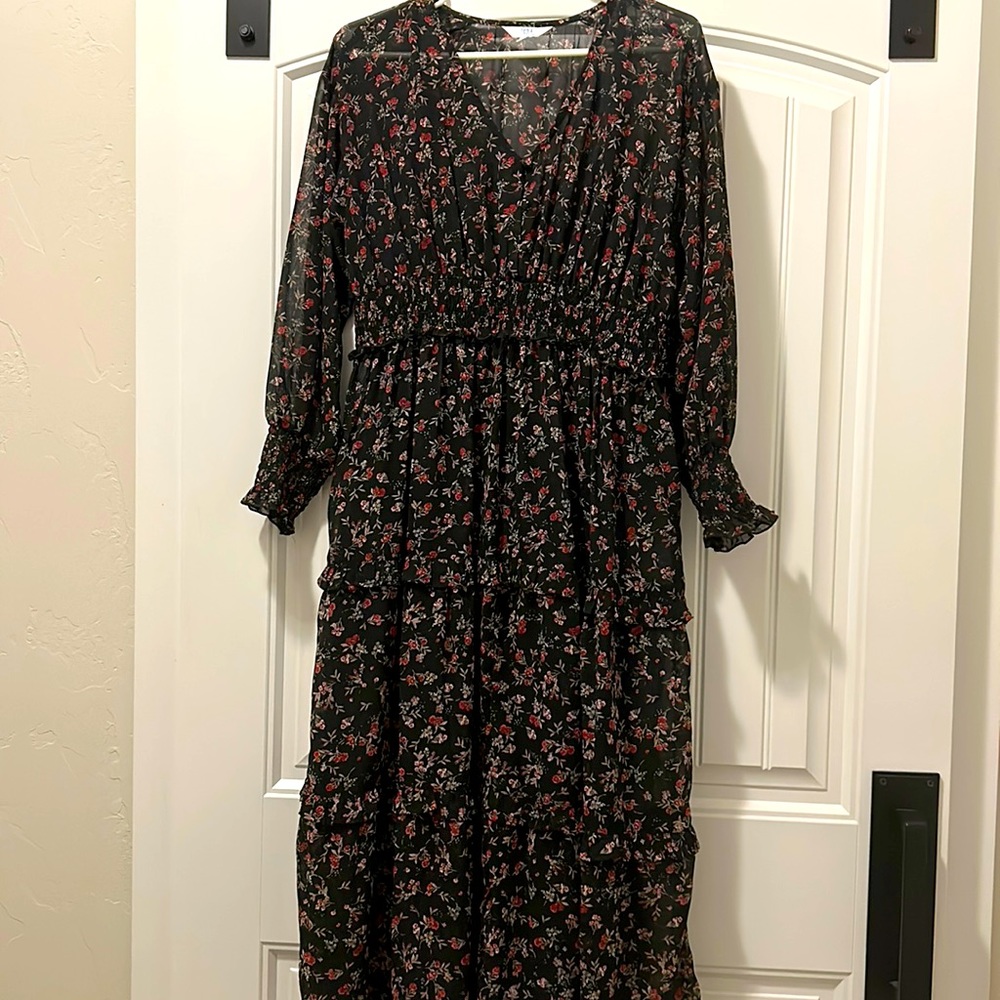 Size 8-10 sheer floral dress with black slip dress underneath